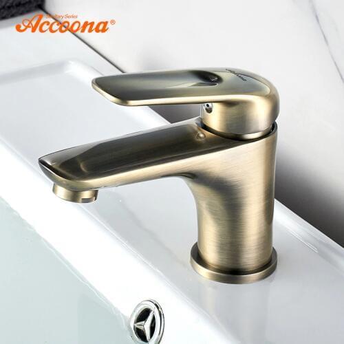 Accoona Solid Brass Bathroom Faucet Chrome Polished Basin Mixer Tap Water Mixer Open Taps Antique Basic Basin Faucets A9016C