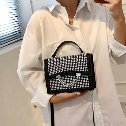 Crossbody Bag Women Shoulder Bag Female Designer Handbag Purse Chain Fashion 2021 New PU Leather Simple All-match Rhinestone