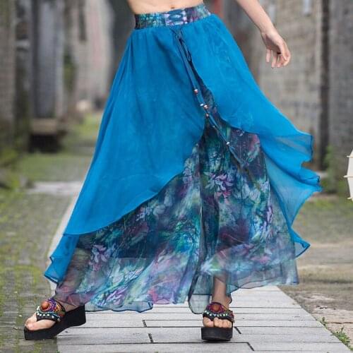 Vintage Chiffon Casual Plus Size Trousers Pantalones De Mujer Chinese Style Harajuku Women Long Wide-leg Dance Pants Skirt Ropa