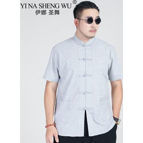 Japanese Kimono Plus Size Mens Short Sleeve Fashion Shirt Chinese Style Tang Suit Loose Casual Traditional Kung Fu Uniform Male