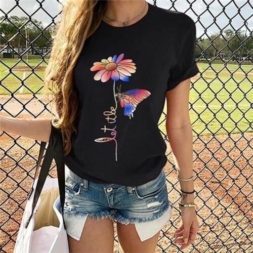 2020 Women Tshirt Casual Short Sleeve Tops Tees Sexy Butterfly Little Daisy Graphic Print T-Shirt O-Neck Summer For Lady Female
