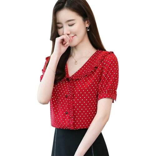 Women Shirt Short Sleeve Blouse Summer Polka Dot Shirts Female Shirt Blouse Womens Tops and Blouses