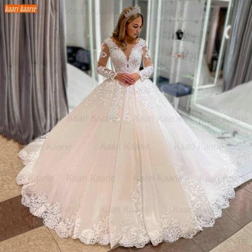 Luxury White Wedding Dress Long Sleeves Appliqued Beading Vestido De Novia 2021 Lace Up Bridal Gown Custom Made Robe De Mariage