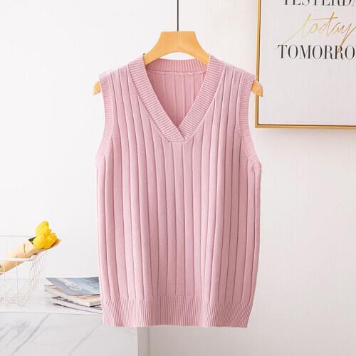 2021 Women Autumn Winter Slim Loose Sweater Waistcoat Female Solid Sleeveless V-neck Vest Lady Casual Oversize Knitted Gilet G47