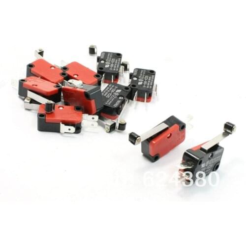 10 Pcs / Lot Long Hinge Roller Lever Arm Mini Micro Switch SPDT 1 NO 1 NC V-156-1C25 Wholesale Retail
