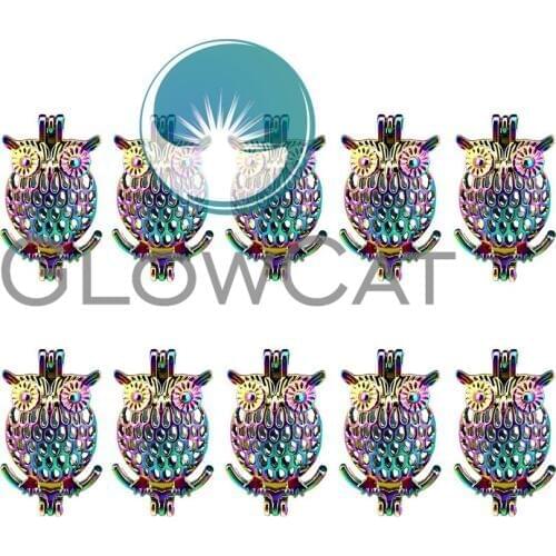 10x C17 Colorful Owl Beads Cage Jewelry Making Perfume Essential Oil Diffuser Pearl Cage Locket Pendant