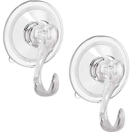 2Pcs Transparent Punch Free Suction Cup Hooks Kitchen Bathroom Wall Hangers