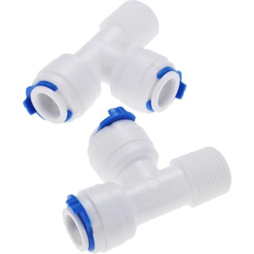 2Pcs RO Quick Pipe Fitting T Shape Tee 3/8" OD Hose-3/8" Male Therad-3/8" OD Hose RO Water Plastic Coupling Connector Adapter