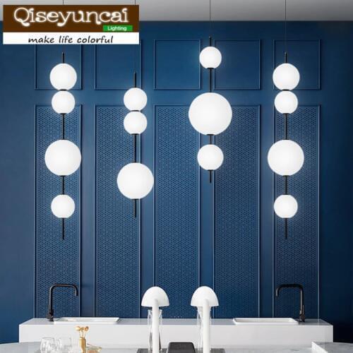 Qiseyuncai 2018 Modern restaurant glass LED fishing line chandelier simple personality creative cafe bar bar bedroom lamps