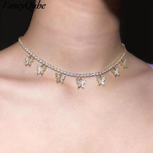 2020 Fashion Small Animal Crystal Butterfly Pendant Necklace For Women Trendy Party Jewelry Rhinestone Butterfly Choker Necklace