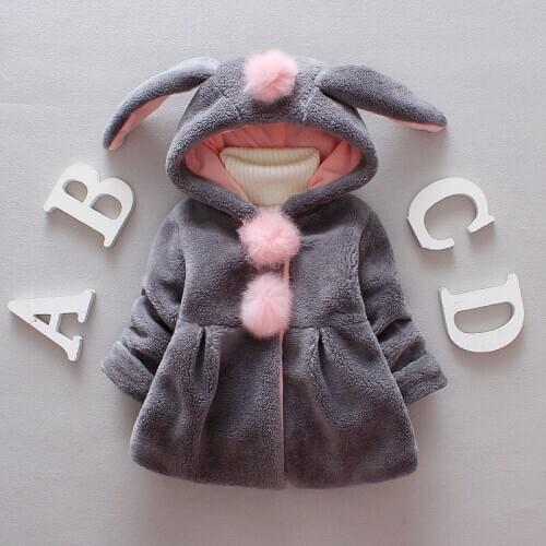 2020 Winter Fall Kids Baby Girls Cute Coats Rabbit 3D Long Ears Hooded Long Sleeve Flannel Long Coats 0-24M Infant Thick Outwear
