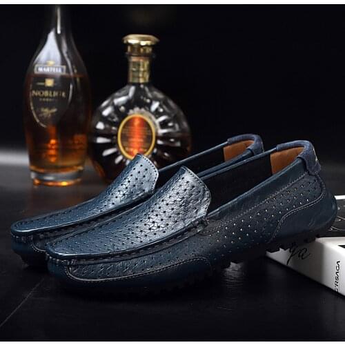 2021 mens casual leather shoes, breathable holes, summer leather mens soft-soled moccasin shoes, hollow driving shoes BTMOTTZ