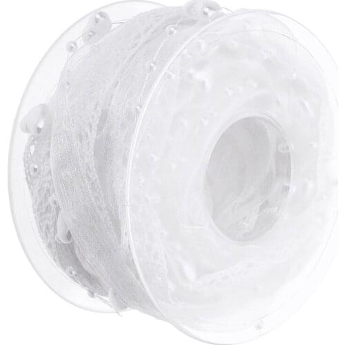 3 Strings Bead Pearl Embroidery Lace Trims Ribbon, 5m, 3/8'' White