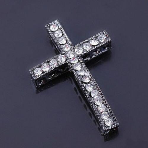 Clear Crystal Enamel Side Ways holes Crosses Connector Charms gunmetal color 4pcs