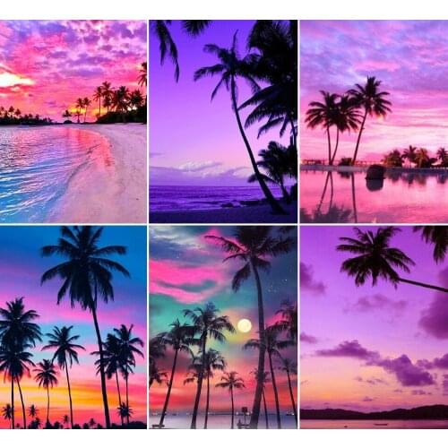 5D DIY Diamond Painting Full Square Sunset Seaside Landscape Set Cross Stitch Kit Diamond Embroidery Mosaic Picture Home Decor