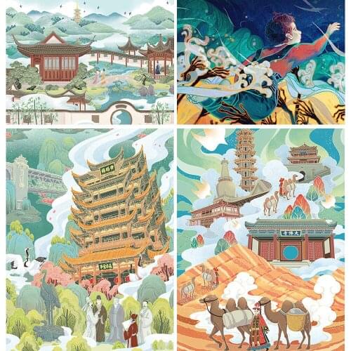 5D DIY Diamond Painting "Illustrator Pavilion" Rhinestone Inlaid Embroidery Home Handmade Decorative Painting Can Be Customized