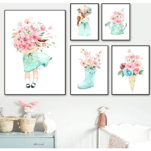 DIY Diamond Painting Flower And Little Girl Full Square Round Diamond Embroidery Little Girl Room Decoration Children Room Decor