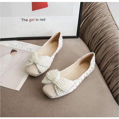 Soft Bottom Bow Women Flats Wedding Shoes Square Toes Black Ballet Flats Shoes Flat Slip On Spring Lady Flat Heel Casual Shoes