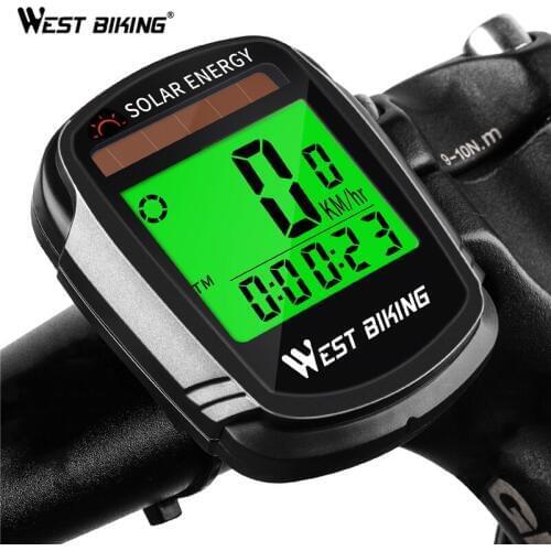 WEST BIKING Wireless Bicycle Computer Solar Power Speedometer Odometer MTB Road Bike Accessories Stopwatch Cycling Computer