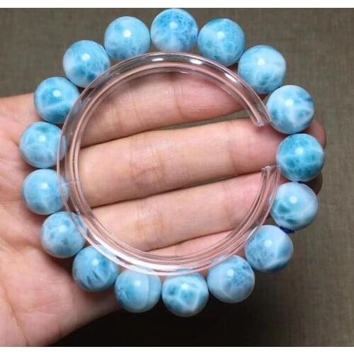 12mm Genuine Natural Blue Larimar Gemstone Big Round Beads Bracelet Bangle Water Pattern Larimar Women Men AAAAAA