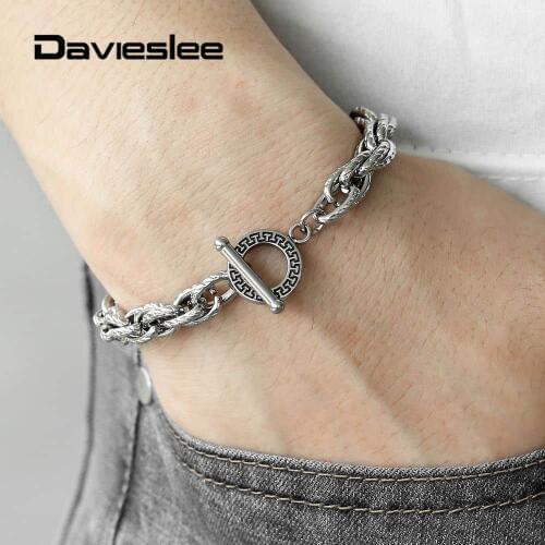 8mm Stainless Steel Bracelet For Men Women Twristed Rolo Cable Chain Toggle Clasp Unique Design Casual Bracelet Jewelry DTBS007