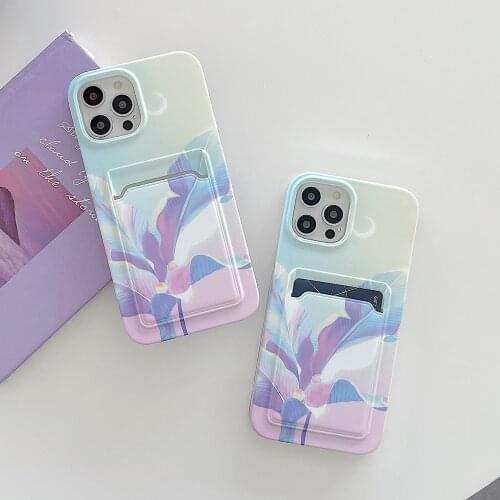 Colorful Banana Leaves Phone Case For iPhone 12 Pro Max 11 Pro Max XR XS Max 7 8 Plus SE 2 Matte Soft Wallet Card Case Coque