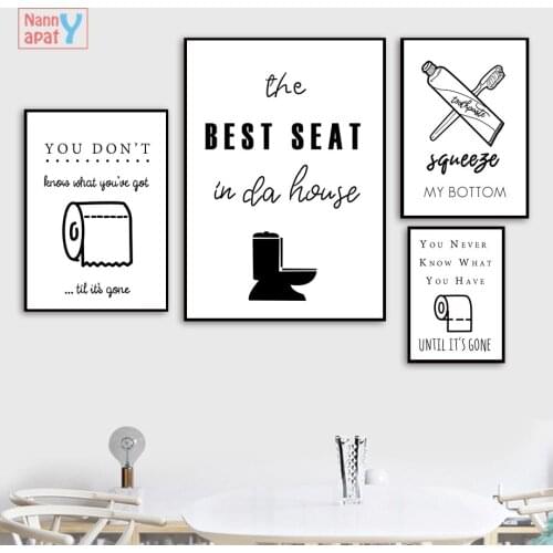 Black White Quotes Wall Art Canvas Painting Toilet Paper Toothbrush Nordic Posters And Prints Wall Picture For Washroom Wc Decor