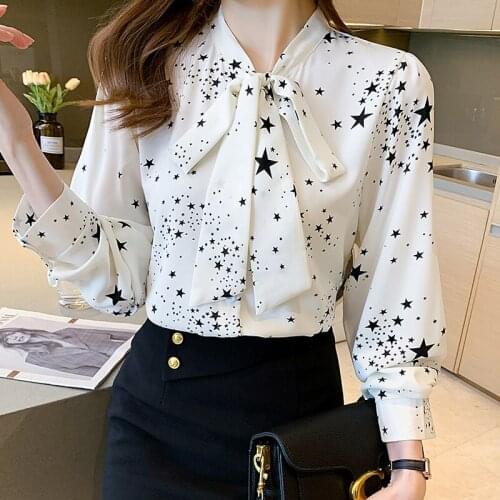 Chikichi 2021 Autumn Korean Fashion Bow Shirt Female Long-sleeved Business Casual Floral Streamer Long-sleeved Chiffon Shirt