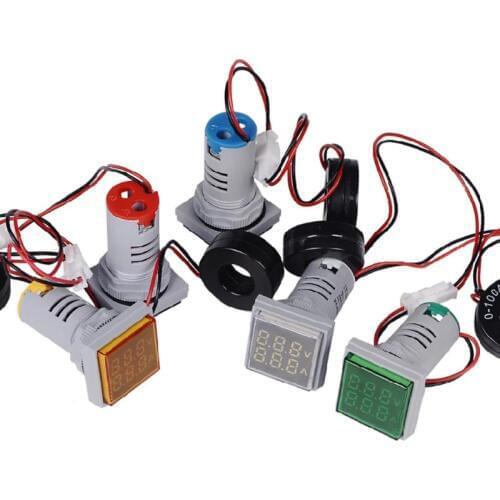 Digital Square LED AC Voltmeter Ammeter Signal Lights Volt Ampere Current Meter AC 60-500V 0-100A