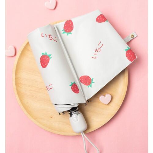 Automatic Style Sweet Strawberry Girl Childrens Umbrellas Rainproof Sun Umbrella Female Cute Creamy White Women Parasol Gift