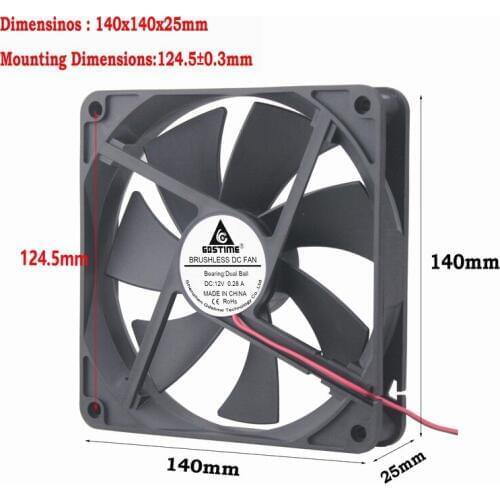 20 Pcs Gdstime 14cm Dual Ball Bearing 2200RPM DC 12V 140*140*25mm 14025B PC Case CPU Brushless Cooling Fan 140mm x 25mm 2Pin