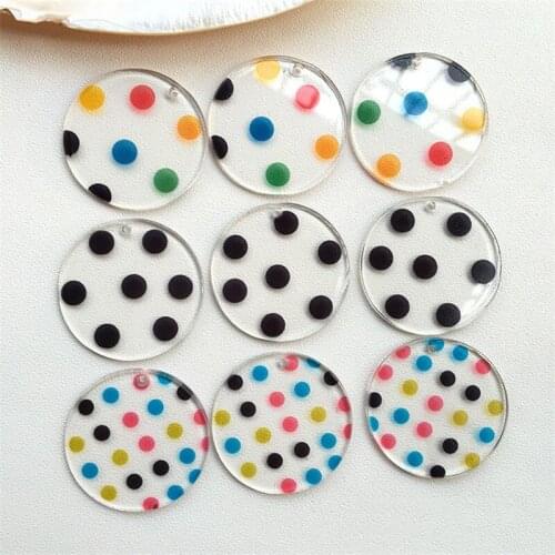 DIY Jewelry Findings 50pcs 35mm Round Polka Dots Printing Resin Charms Ornament Accessories Earring Necklace Keychain Pendants