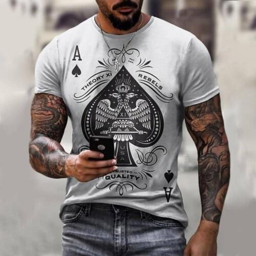 2021 Summer Anime Mens T-shirt Street Punk Poker Ace of Spades Clothes 3D Printing Street Fashion Oversize Short-Sleeved Shirt