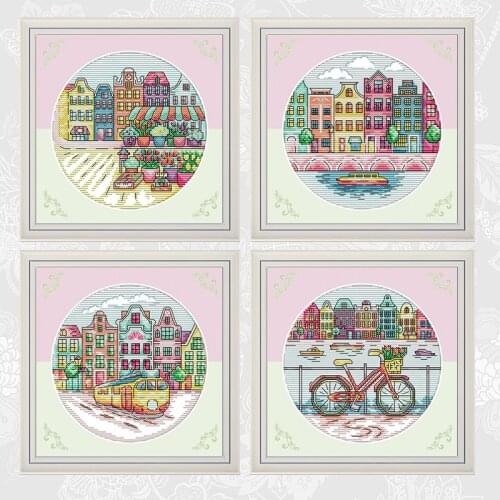 Cityscape Counted Cross-Stitch 11CT 14CT Printed On Canvas Cross Stitch Kits Cruises Handwork Beginner Embroidery Needlework