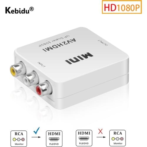 Kebidu AV to HDMI-compatible Converter Full HD 1080P HDMI2AV RCA Adapter Mini Composite CVBS to HDMI-compatible AV2HDMI Audio