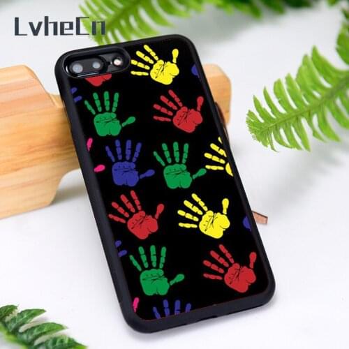 LvheCn Silicone Rubber Phone Case Cover for iPhone 6 6S 7 8 Plus X XS XR 11 12 Mini Pro Max Handprint Pattern