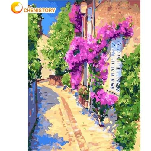 CHENISTORY Oil Painting By Numbers Flowers Road For Drawing Adult Kit On Canvas With Frame Acrylic HandPainted Paint Home Decor
