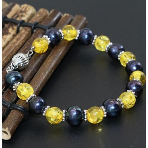New arrival special design black natural 7-8mm pearl pretty bracelets spacers beads 8mm round faux resin beeswax 7.5inch B2745