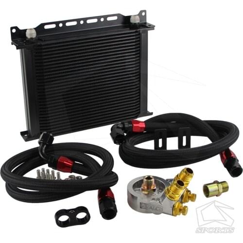 New 30 Row Engine Oil Cooler w/ 80 Deg Thermostat Plate + AN10 Oil Lines Kit Silver / Black