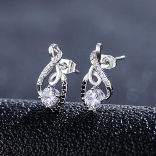Simple Romantic High-End Jewelry Engagement Wedding Earrings Ladies Black Zircon Flower Earrings Prom Gift