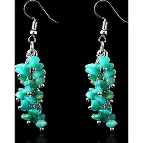 Most Popular Lady Jewelry Accessories Handmade Natural Energy Crystal Gravel Tassel Long Hanging Drop Earrings for Women