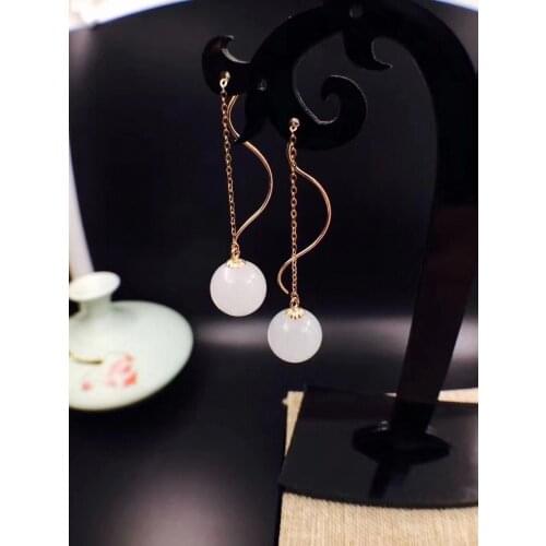 The Best Engagement Gift Jade Earring 925 Sterling Silver Fahshion Natural and Real Jade Earring