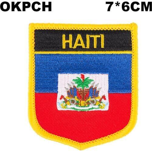 Haiti Shield Shape Iron-on Flag Patch Embroidered Saw on Badges Patches for Clothing PT0073-S