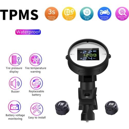 Motorcycle TPMS For Moto Motor Bike Motorbike Digital Tire Pressure Monitoring System Waterproof With 2 External Sensors