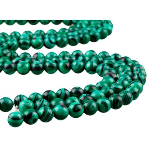TUMBEELLUWA Gem Stone Round Loose Bead Malachite Stone Making Bracelet Necklace 6/8/10/12mm 15