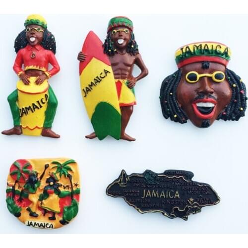 Jamaica Fridge Magnets Tourist Souvenirs Dirty Braided Hand Drum Surfing Decorative Resin Crafts Home Decor Gifts