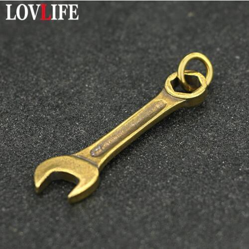 Vinatge Solid Brass Wrench Key Chain Pendant Handmade Pure Copper Mini Spanner Keychains Pendants Motorcycle Car Tool Key Rings