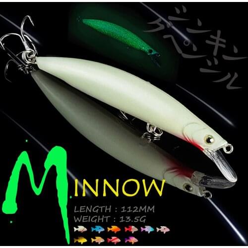 WALK FISH 1PCS Minnow Fishing Lure 112mm 13.5g 3D Eyes Luminous Bait Floating Water Bait Bass Fishing Tackle
