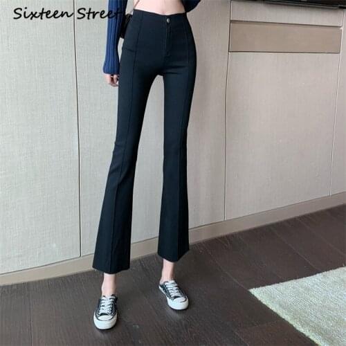 Casual Pants 2020 New Autumn Winter Fashion High Waist Black Wide Leg Ankle Length Pants Women Korean Clothing Y2K Aesthetic