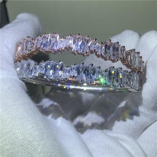 Handmade Luxury Jewelry 925 Sterling Silver Princess Cut White AAAAA Cubic Zircon Irregularity Women Wrist Wedding Bangle Gift